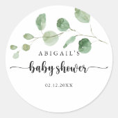 Groene Delight Eucalyptus Baby Shower Favor Ronde Sticker (Voorkant)