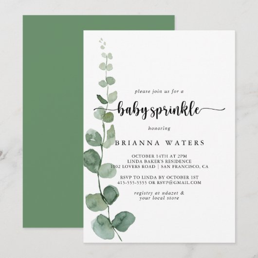 Groene Delight Eucalyptus Baby Sprinkle Kaart (Voorkant / Achterkant)