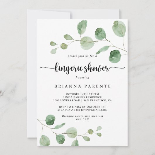 Groene Delight Eucalyptus Bruidslingerie Shower   Kaart (Voorkant)