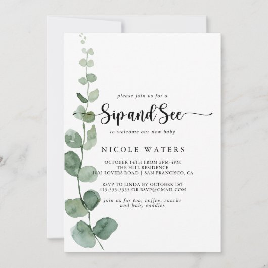 Groene Delight Eucalyptus Kalligrafie Snip en zie Kaart (Voorkant)