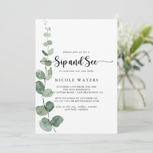 Groene Delight Eucalyptus Kalligrafie Snip en zie Kaart (Staand voorkant)