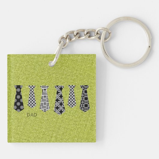 Groene denim Stropdassen PA Happy Fathers Day Sleutelhanger (Achterkant)