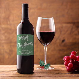 Groene denim witte script, bedrijfsnaam set van 6 wijn etiket