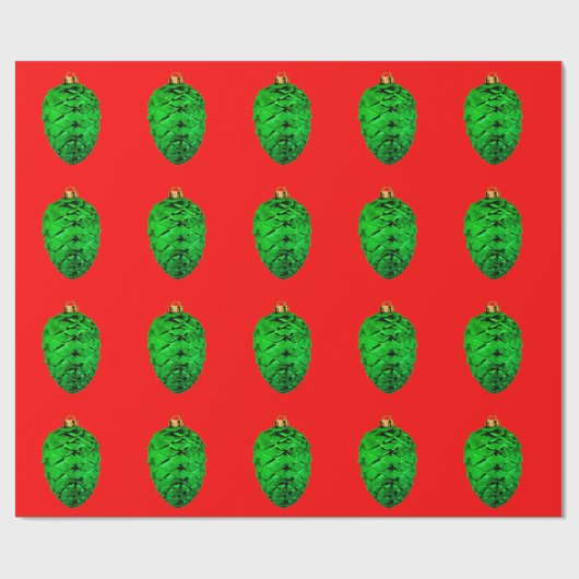 Groene Denneappels Versiering Rood Inpakpapier (Vlak)