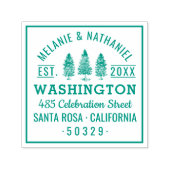 Groene dennen bomen rustieke bruiloft retour adres  zelfinktende stempel (Design)