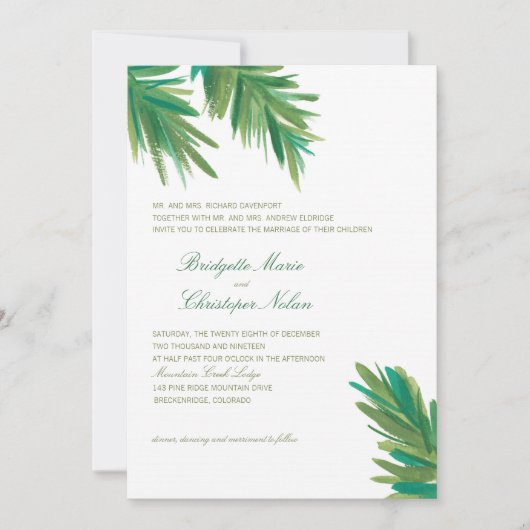 Groene dennen Bossen Waterverf | Bruiloft Kaart (Voorkant)