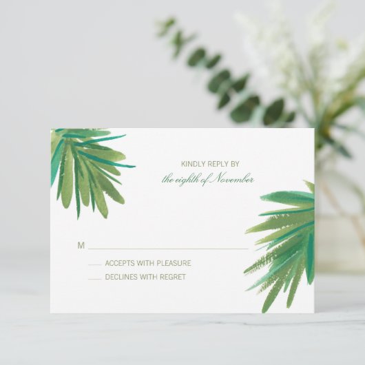 Groene dennen Bossen Waterverf | Bruiloft RSVP (Staand voorkant)