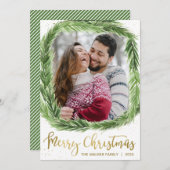 Groene dennen en goudfolie Foto Kerstmis Kaarten (Voorkant / Achterkant)