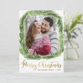 Groene dennen en goudfolie Foto Kerstmis Kaarten (Staand voorkant)