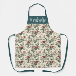 Groene dennen en rode bessen feestelijke keuken schort