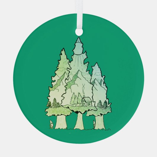 groene dennen glas ornament (Achterkant)