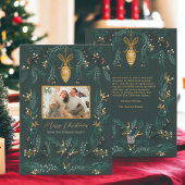 Groene dennen illustratie goud Foto Vrolijk Kerstf Feestdagenkaart