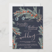 Groene dennen Kerstwinter foto bruiloft Kaart (Voorkant)