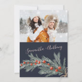 Groene dennen Kerstwinter foto bruiloft Kaart (Achterkant)
