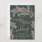 Groene dennen Kerstwinter foto bruiloft Kaart (Voorkant)