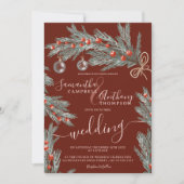 Groene dennen Kerstwinter foto bruiloft Kaart (Voorkant)