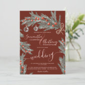 Groene dennen Kerstwinter foto bruiloft Kaart (Staand voorkant)