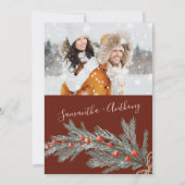 Groene dennen Kerstwinter foto bruiloft Kaart (Achterkant)
