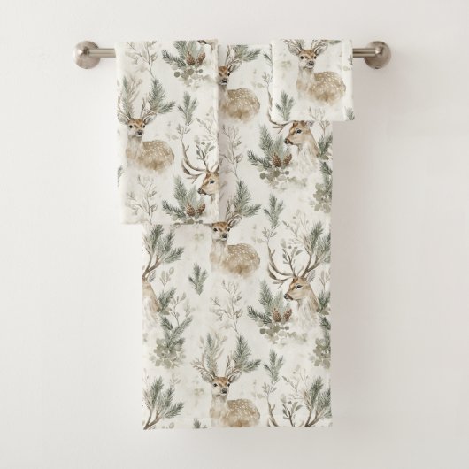 Groene dennenappels herten Kerstmis Bad Handdoek (Insitu)
