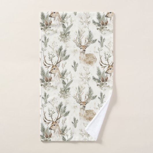 Groene dennenappels herten Kerstmis Bad Handdoek (Handdoek)