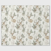 Groene dennenappels herten Kerstmis Cadeaupapier (Vlak)