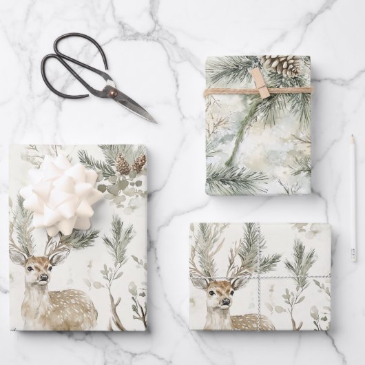 Groene dennenappels herten Kerstmis Inpakpapier Vel (Voorkant)