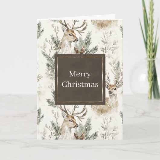 Groene dennenappels herten Kerstmis Kaart (Voorkant)