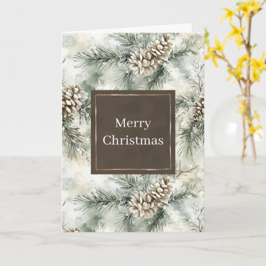 Groene dennenappels Kerstmis Kaart (Gele Bloem)