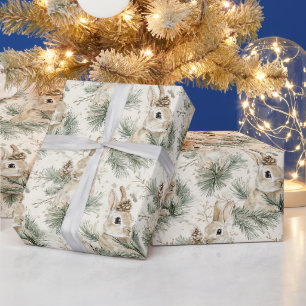 Groene dennenappels konijn kerst cadeaupapier