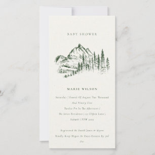 Groene dennenberg schets baby shower uitnodiging