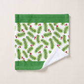 Groene dennenbladeren en bessen met monogram bad handdoek (Wasdoekje)