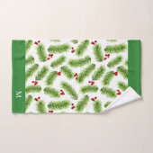 Groene dennenbladeren en bessen met monogram bad handdoek (Handdoek)