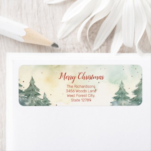 Groene dennenbomen kerstretour adreslabels etiket (Insitu)