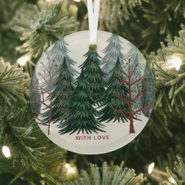Groene dennenbomen Kerstvakantie natuur C Glas Ornament
