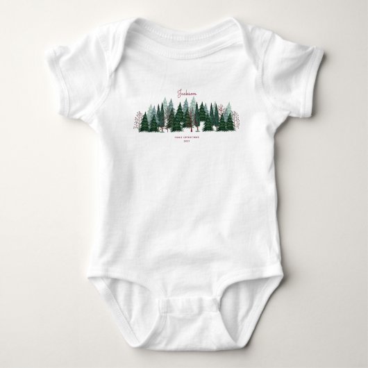 Groene dennenbomen natuur Kerst Vakantie  Romper (Voorkant)