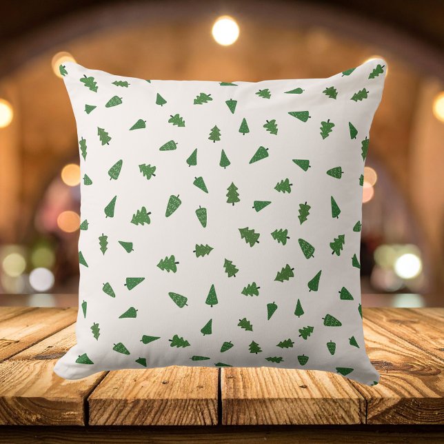 Groene dennenbomen patroon, Kerstmis Kussen (Watercolor Rustic Green Pine Trees Pattern Throw Pillow)