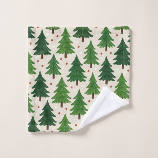 Groene dennenbomen vakantie Waterverf Botanical Bad Handdoek (Wasdoekje)