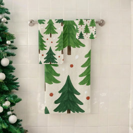 Groene dennenbomen vakantie Waterverf Botanical Bad Handdoek