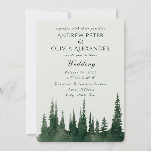 Groene dennenboom Evergreen Bos bruiloft Kaart (Voorkant)
