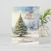 Groene Dennenboom Vintage Kerstboom Kaart (Staand voorkant)