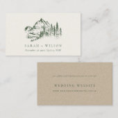 Groene Dennenbossen Berg Schets Bruiloft Website Informatiekaartje (Voorkant / Achterkant)