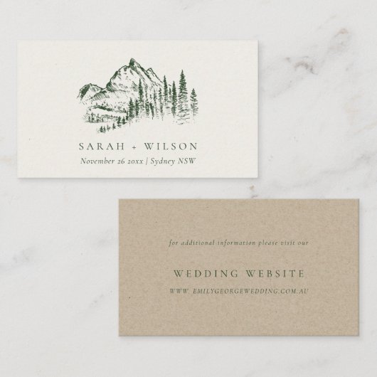 Groene Dennenbossen Berg Schets Bruiloft Website Informatiekaartje (Voorkant / Achterkant)