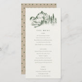 Groene dennenbossen berg schets huwelijksmenu kaar bedankkaart (Voorkant / Achterkant)