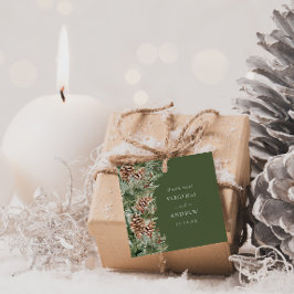 Groene dennenbruiloft bedankjes labels