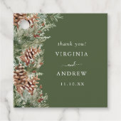 Groene dennenbruiloft bedankjes labels (Voorkant)