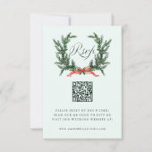 Groene Dennenkrans Trouw Mintgroene QR-code RSVP Kaartje (Voorkant)