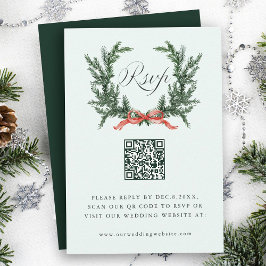 Groene Dennenkrans Trouw Mintgroene QR-code RSVP Kaartje