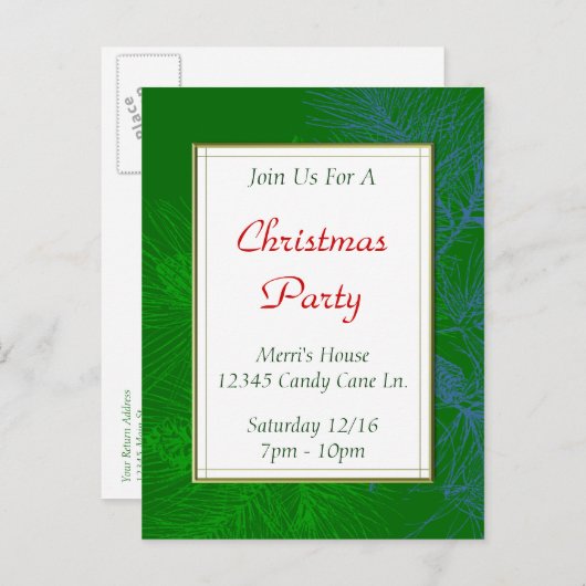 Groene dennenpatroon Custom Christmas Party Briefk Briefkaart (Voorkant / Achterkant)