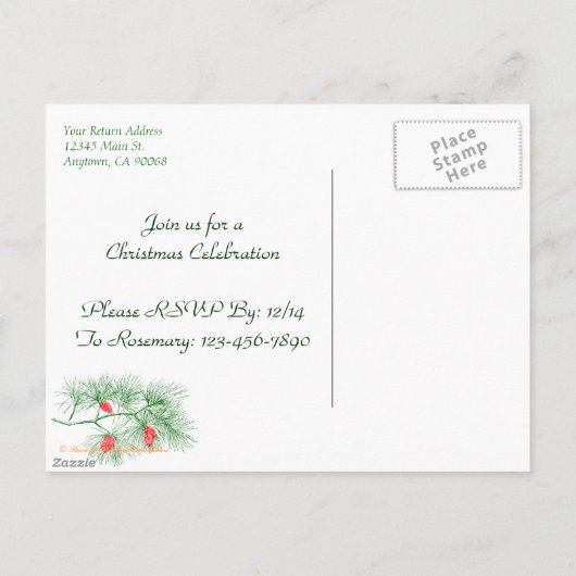 Groene dennenpatroon Custom Christmas Party Briefk Briefkaart (Achterkant)