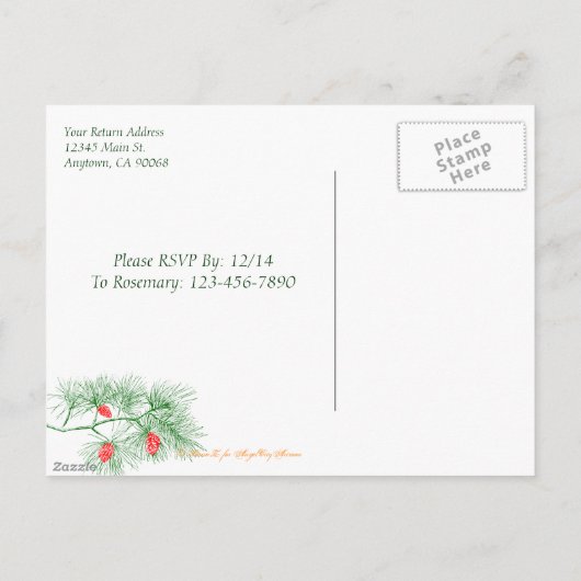 Groene dennenpatroon Custom Christmas Party Briefk Briefkaart (Achterkant)
